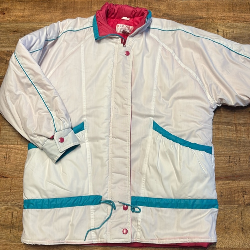 Vintage Clipper Bay Full Zip Jacket Womens S White/teal Pink Liner (4)